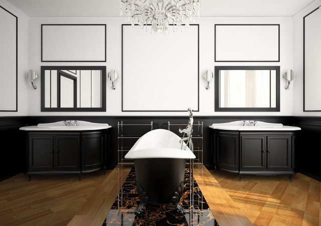 Ritratto di un bagno dal richiamo Déco